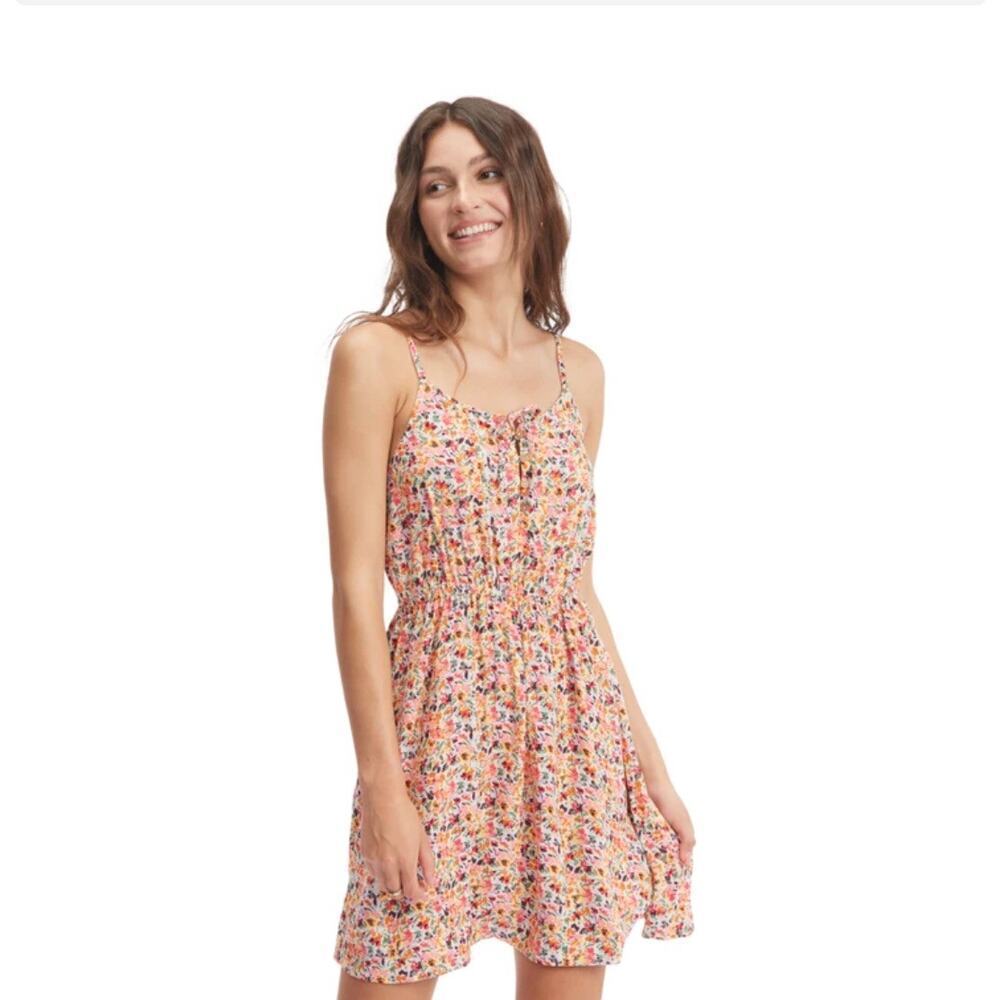 Roxy Everything is Fine Floral Dress Pastel Rose Cottagecore Surfer Resort Wear